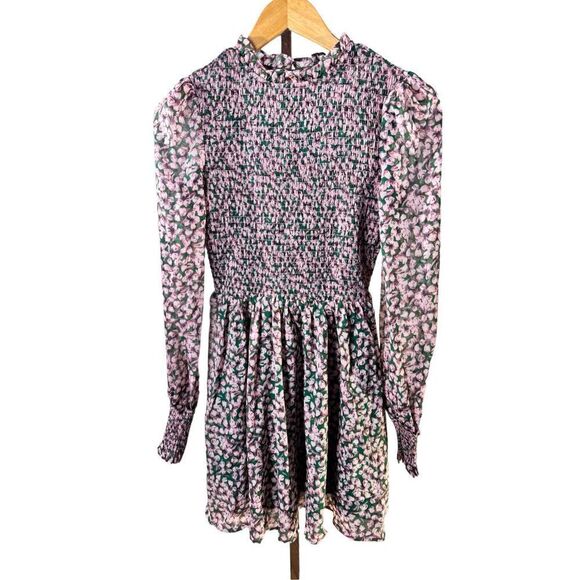 Lulus Floral Forever Green and Pink Floral Print Smocked Skater Dress Sz XS - Picture 1 of 5